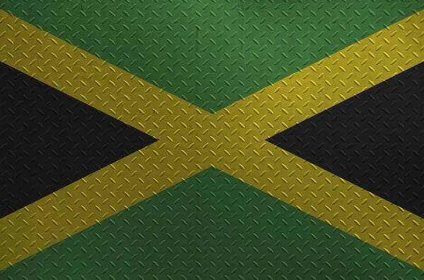 Bandera Jamaica Representada Colores Pintura Vieja Placa Metal Cepillado Pared — Foto de Stock