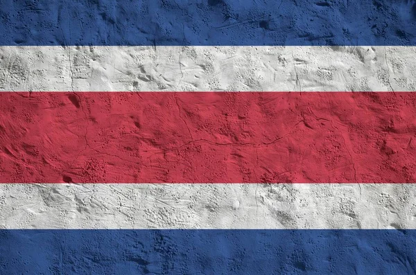 Bandera Costa Rica Representada Colores Pintura Brillantes Antigua Pared Yeso — Foto de Stock