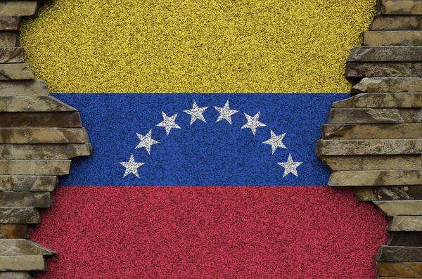 Bandeira Venezuela Retratada Cores Tinta Parede Pedra Velha Perto Banner — Fotografia de Stock