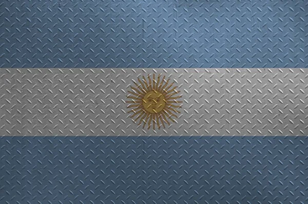 Bandeira Argentina Retratada Cores Tinta Placa Metal Escovado Velho Parede — Fotografia de Stock