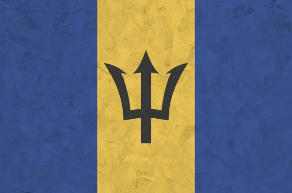 Bandeira Barbados Retratada Cores Tinta Brilhantes Parede Reboco Relevo Antigo — Fotografia de Stock
