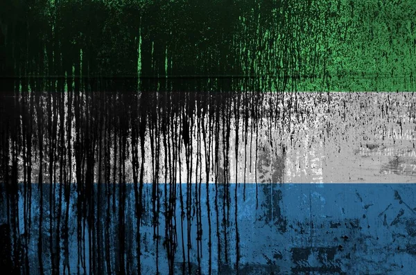 Sierra Leone Vlag Afgebeeld Verf Kleuren Oude Vuile Olievat Muur — Stockfoto