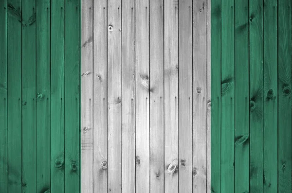 Nigéria Zászló Ábrázolt Élénk Festék Színek Régi Fából Készült Fal — Stock Fotó