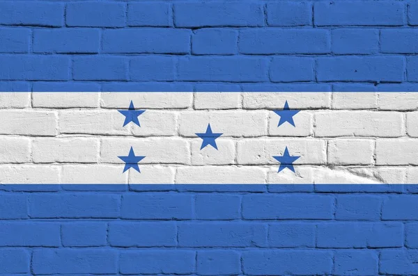 Σημαία Ονδούρας Απεικονίζεται Χρώματα Μπογιάς Παλιό Τοίχο Από Τούβλα Κοντά — Φωτογραφία Αρχείου