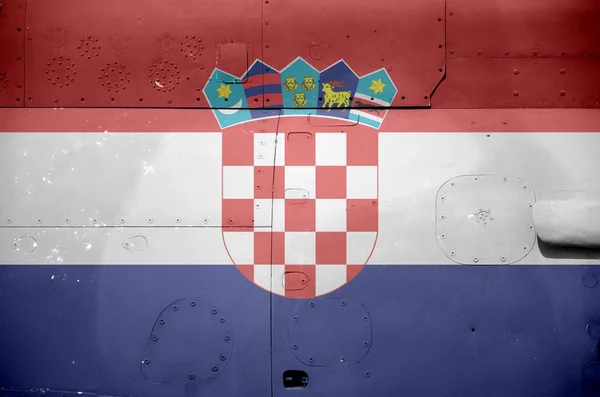 Vlajka Chorvatska Zblízka Vyvěšená Boční Části Vojenského Obrněného Vrtulníku Armádní — Stock fotografie
