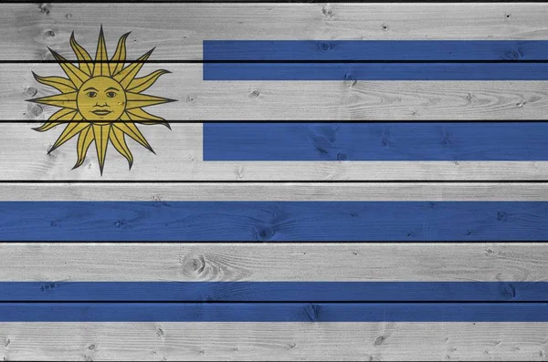 Uruguay Flag Depicted Bright Paint Colors Old Wooden Wall Close — Stock Photo, Image