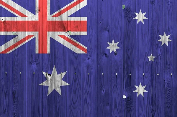Drapeau Australie Représenté Couleurs Vives Peinture Sur Vieux Mur Bois — Photo