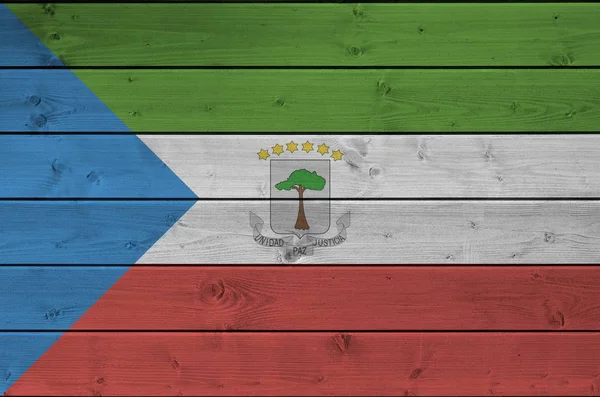Equatorial Guinea Flag Depicted Bright Paint Colors Old Wooden Wall — Stock Photo, Image