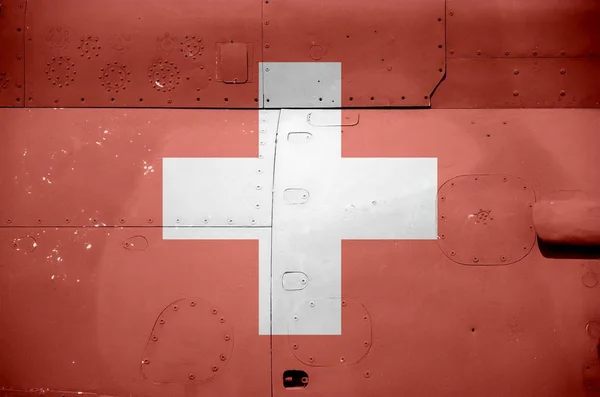 Bandera Suiza Representada Parte Lateral Del Helicóptero Blindado Militar Cerca — Foto de Stock