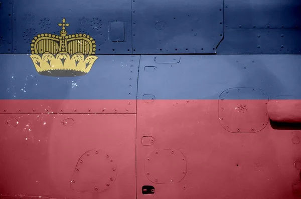 Die Liechtensteinische Flagge Auf Einem Teil Des Gepanzerten Militärhubschraubers Großaufnahme — Stockfoto