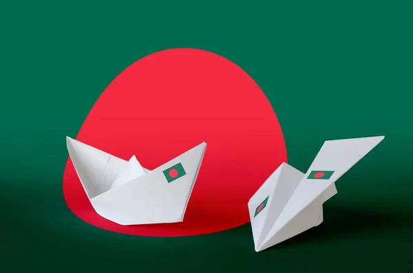 Bangladéšská Vlajka Vyobrazená Papírovém Origami Letadle Lodi Orientální Ruční Umělecký — Stock fotografie