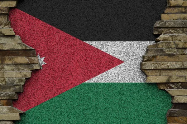 Bandera Jordania Representada Colores Pintura Vieja Pared Piedra Cerca Banner —  Fotos de Stock