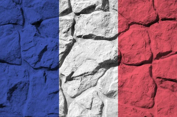 Σημαία Της Γαλλίας Απεικονίζεται Χρώματα Μπογιάς Στον Παλιό Πέτρινο Τοίχο — Φωτογραφία Αρχείου