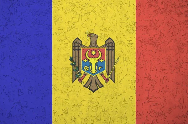 Moldova Flag Depicted Bright Paint Colors Old Relief Plastering Wall — Stock Photo, Image