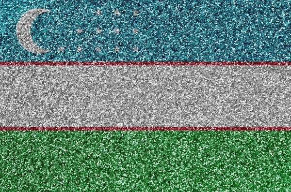 Özbekistan bayrağı pek çok küçük parlak pullarda resmedildi. Disko partisi için renkli festival arkaplanı