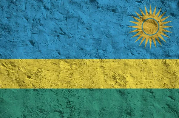 Rwanda Vlag Afgebeeld Heldere Verf Kleuren Oude Reliëf Gips Muur — Stockfoto