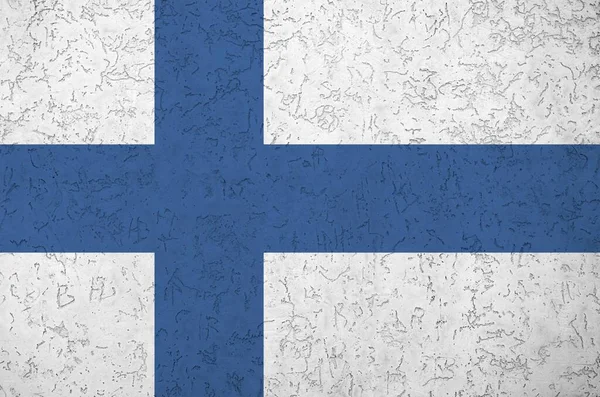 Finland Vlag Afgebeeld Heldere Verf Kleuren Oude Reliëf Gips Muur — Stockfoto