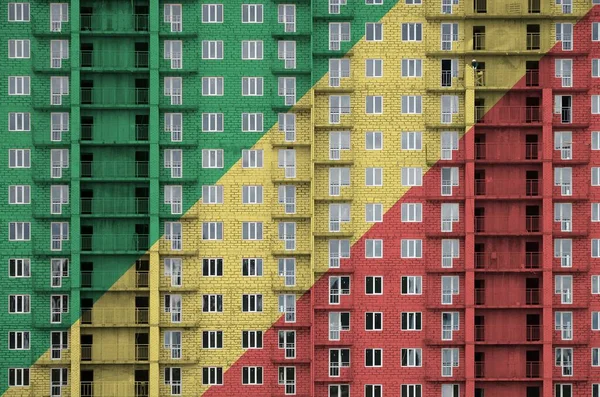 Bandera Del Congo Representada Colores Pintura Edificio Residencial Varios Pisos — Foto de Stock