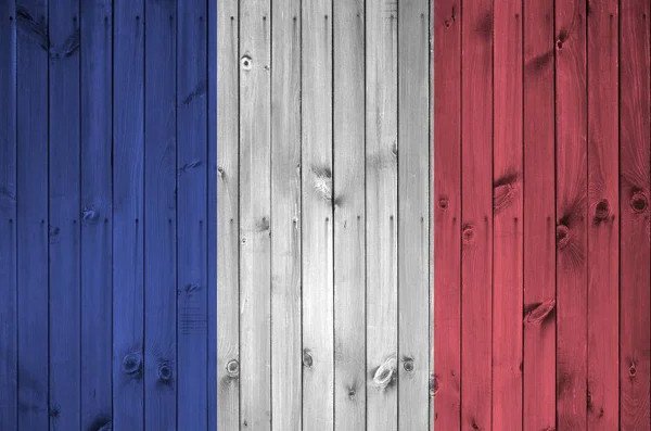 Bandera Francia Representada Colores Pintura Brillantes Antigua Pared Madera Cerca — Foto de Stock