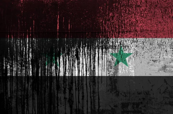 Síria Bandeira Retratada Cores Tinta Parede Barril Óleo Velho Sujo — Fotografia de Stock