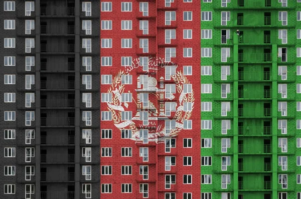 Afghanistanfahne Lackfarben Auf Mehrstöckigem Wohnhaus Bau Texturiertes Banner Auf Großem — Stockfoto