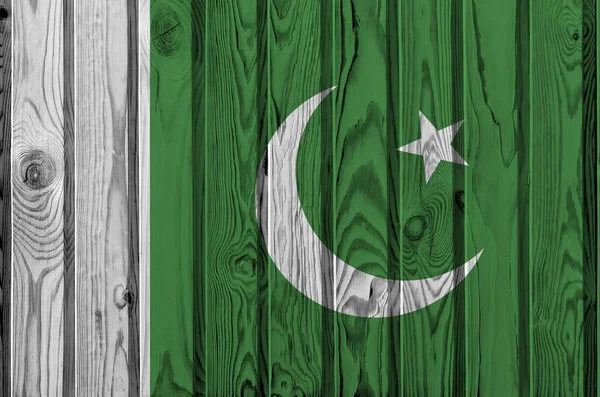Pákistánská Vlajka Vyobrazená Jasných Barvách Staré Dřevěné Zdi Zblízka Texturovaný — Stock fotografie