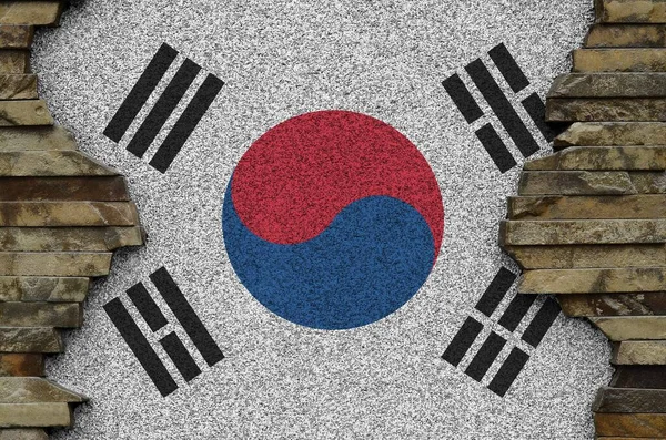 South Korea Flag Depicted Paint Colors Old Stone Wall Close — Stock Photo, Image