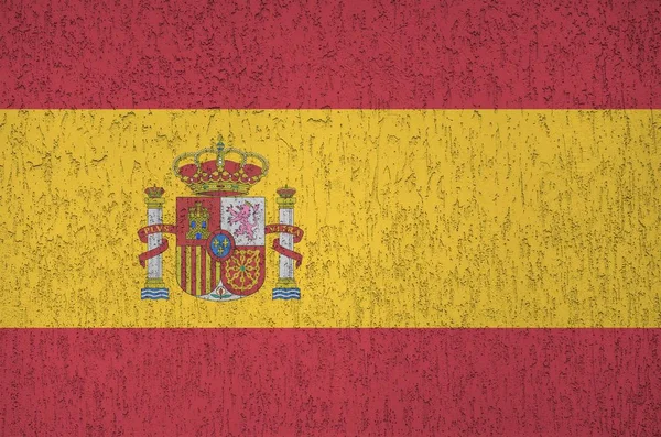 Spanien Flagge Hellen Farben Auf Alten Reliefputzwänden Großaufnahme Texturiertes Banner — Stockfoto