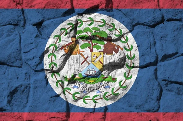 Belize Flaga Przedstawiony Kolorach Farby Starych Kamiennych Ścianach Bliska Baner — Zdjęcie stockowe