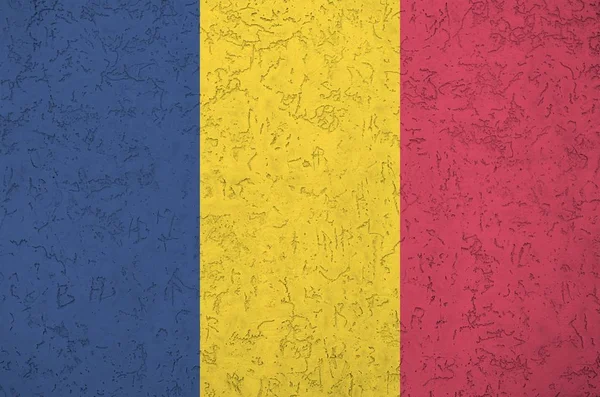 Csád Zászlót Ábrázolt Élénk Festék Színek Régi Megkönnyebbülés Vakolás Fal — Stock Fotó