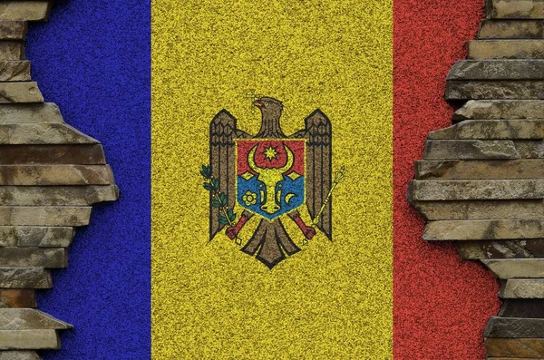 Moldova Flag Depicted Paint Colors Old Stone Wall Close Textured — Stock Photo, Image