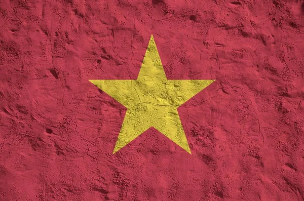 Vietnam Flag Depicted Bright Paint Colors Old Relief Plastering Wall — Stock Photo, Image