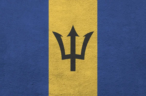 Barbados Flagga Skildras Ljusa Färg Färger Gamla Relief Putsning Vägg — Stockfoto