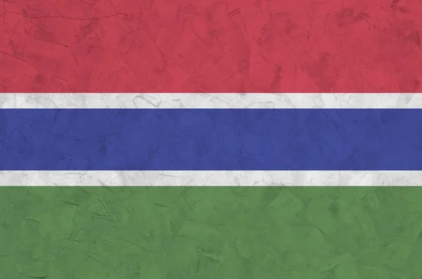 Gambia Flag Depicted Bright Paint Colors Old Relief Plastering Wall — Stock Photo, Image