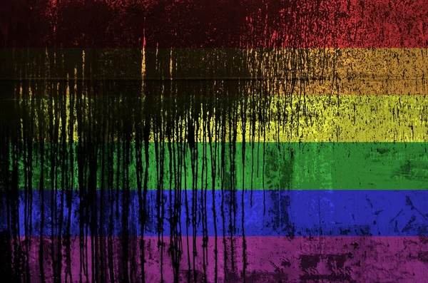 Bandeira Comunidade Lgbt Retratada Cores Tinta Parede Barril Óleo Velho — Fotografia de Stock