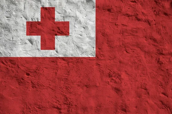 Tonga Vlajka Vyobrazená Jasných Barvách Staré Plastikové Stěně Zblízka Texturovaný — Stock fotografie