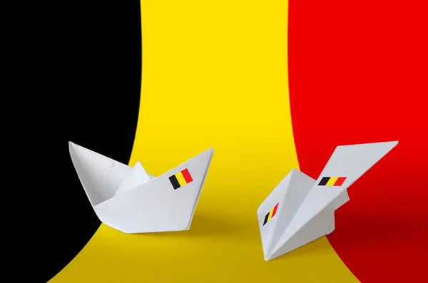 Belgium Flag Depicted Paper Origami Airplane Boat Oriental Handmade Arts — ストック写真