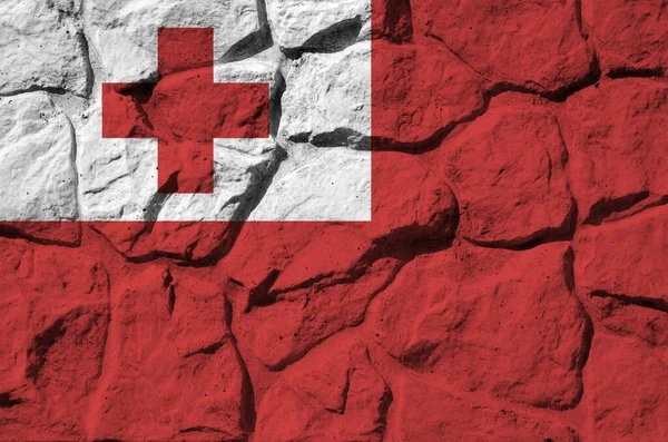 Tonga Flagga Avbildad Färg Färger Gamla Stenvägg Närbild Texturerad Banner — Stockfoto