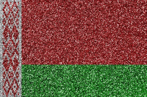 Belarus flag depicted on many small shiny sequins. Colorful festival background for disco party