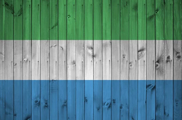 Sierra Leone Flagga Skildras Ljusa Färg Färger Gamla Trävägg Närbild — Stockfoto