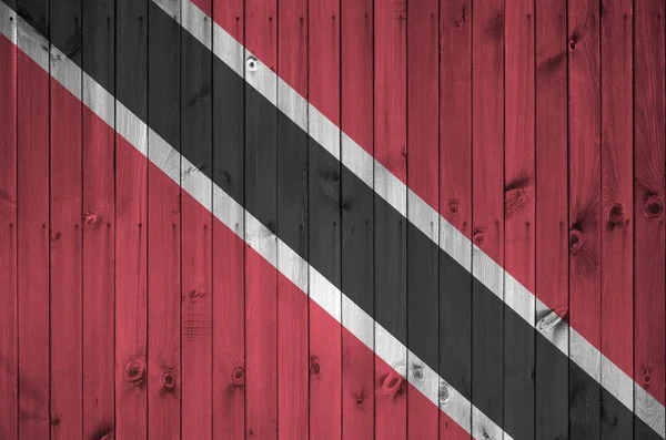 Bandeira Trinidad Tobago Retratada Cores Tinta Brilhantes Parede Madeira Velha — Fotografia de Stock