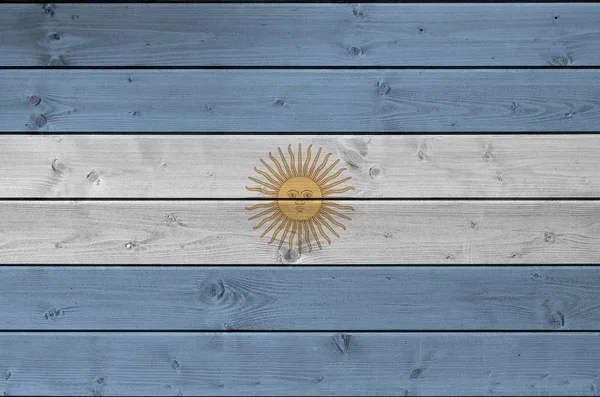 Argentiniens Flagge Hellen Farbtönen Einer Alten Holzwand Großaufnahme Texturiertes Banner — Stockfoto