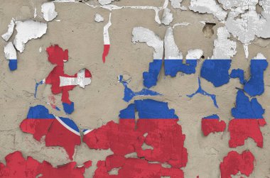 Slovakia flag depicted in paint colors on old obsolete messy concrete wall close up. Textured banner on rough background clipart
