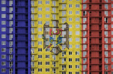 Moldova bayrağı, yapım aşamasındaki çok katlı yerleşim yerlerinin üzerine boya renkleriyle resmedildi. Büyük tuğla duvar zemininde desenli pankart