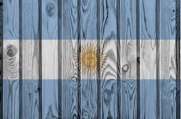 Bandera Argentina Representada Colores Pintura Brillantes Vieja Pared Madera Cerca — Foto de Stock