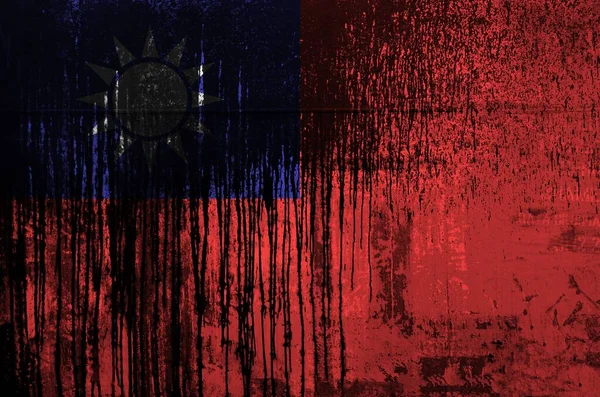 Taiwan Flag Depicted Paint Colors Old Dirty Oil Barrel Wall — Stock Photo, Image