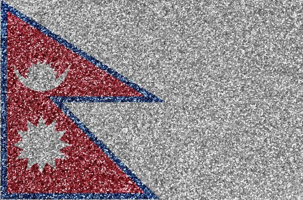 Флаг Непала Изображён Многих Маленьких Блестящих Блестках Красочный Фон Дискотеки — стоковое фото