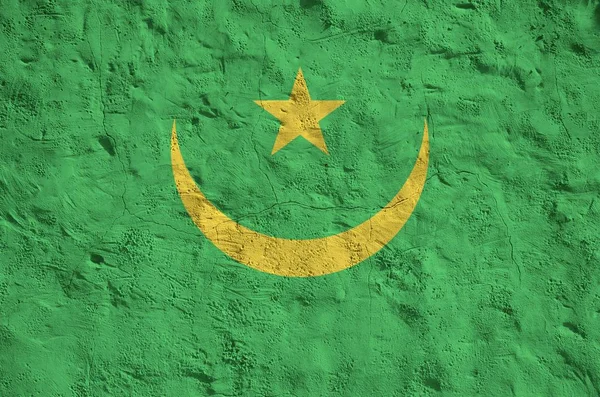 Mauritania Flag Depicted Bright Paint Colors Old Relief Plastering Wall — Stock Photo, Image