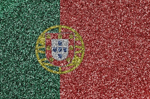 Portugal flag depicted on many small shiny sequins. Colorful festival background for disco party