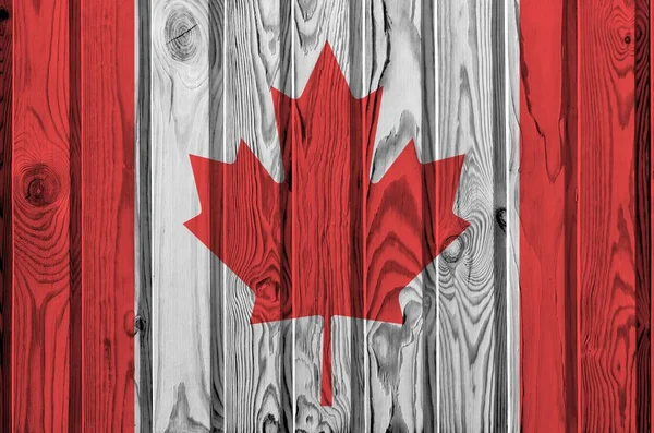 Flaga Kanady Przedstawiona Jasnych Kolorach Farby Starych Drewnianych Ścianach Bliska — Zdjęcie stockowe